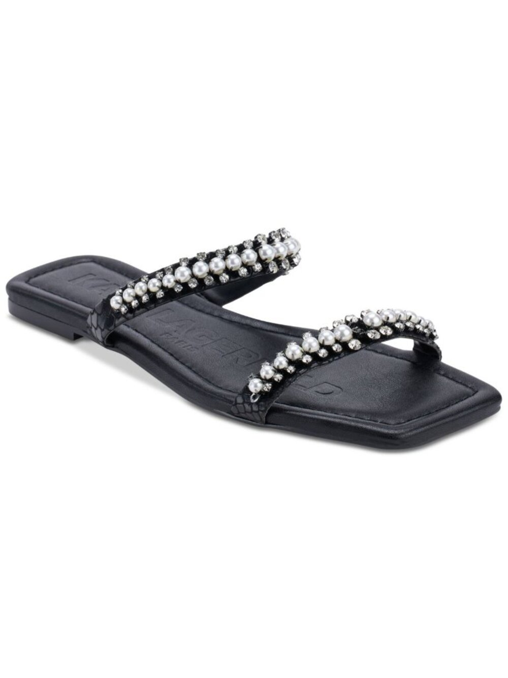 Karl Lagerfeld Paris Womens Faux Leather Payzlee Sandals Black Size 5.5M NWB